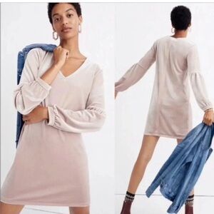 Madewell velour crushed velvet long sleeve mini dress pink XS